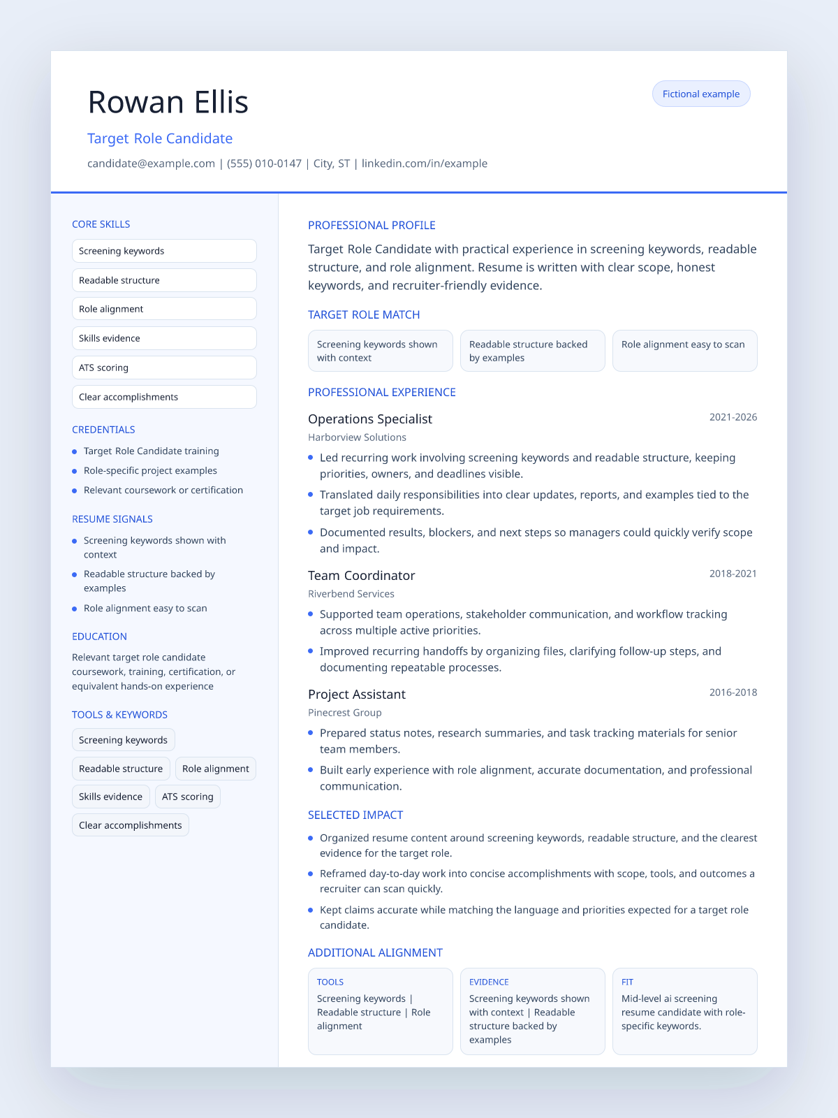 Fictional ai screening resume example preview