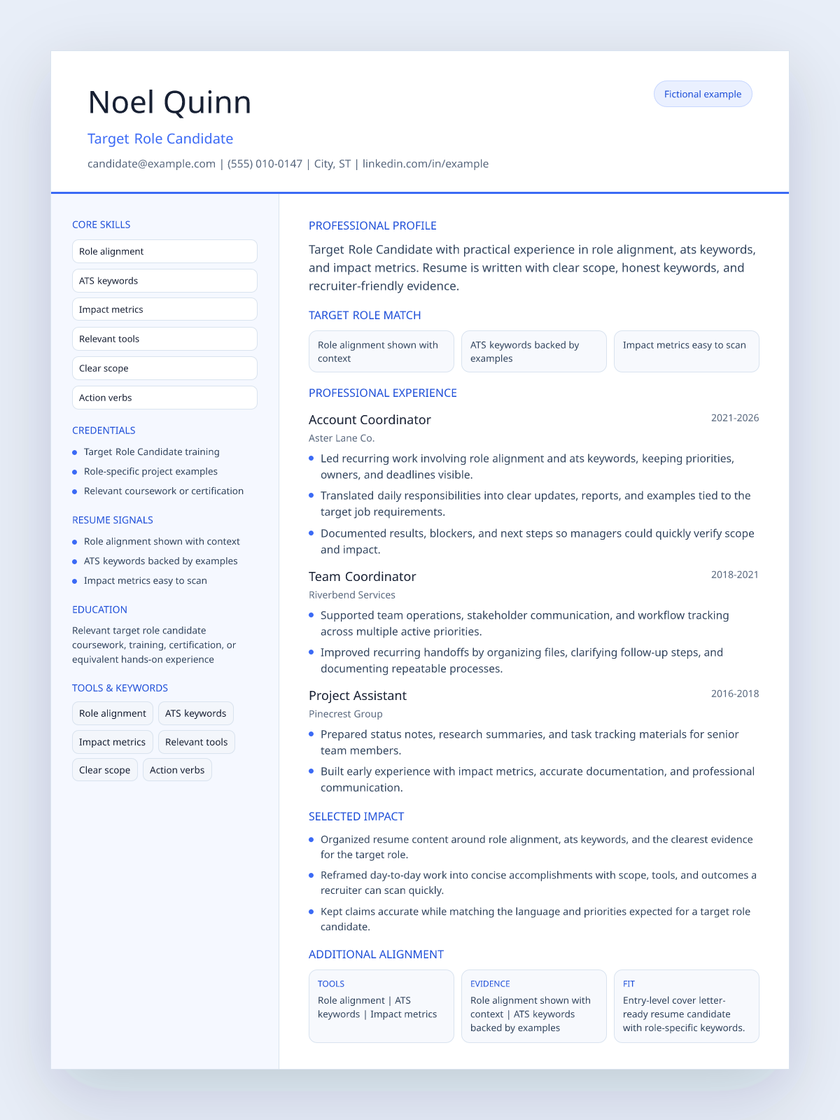 Fictional cover letter-ready resume example preview