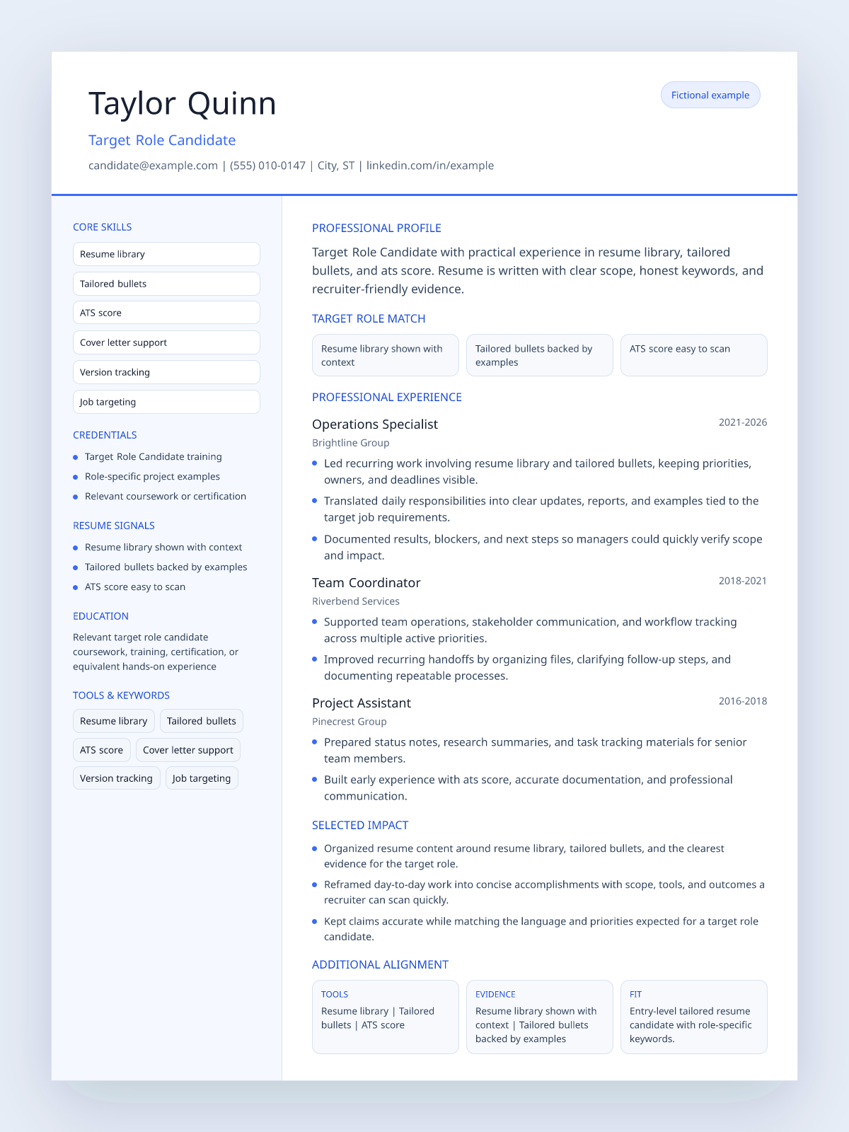 Fictional tailored resume example preview